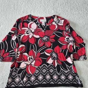 Alfred Dunner Red and Black Floral Blouse